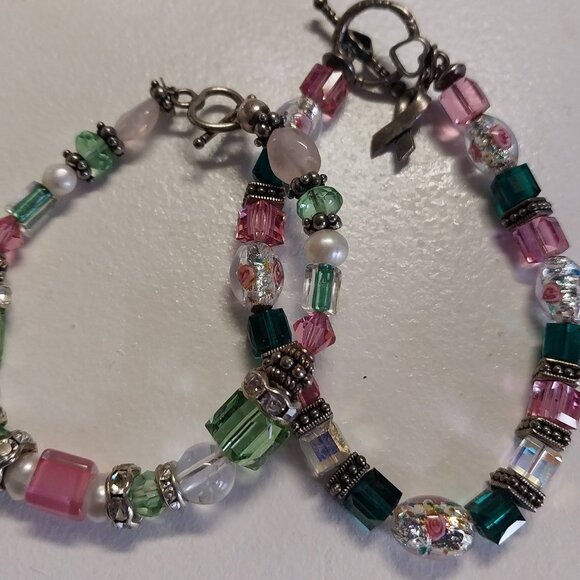 Swarovski Jewelry - Romantic Swarovski Green and Pink  Sterling Silver Bracelet Lot